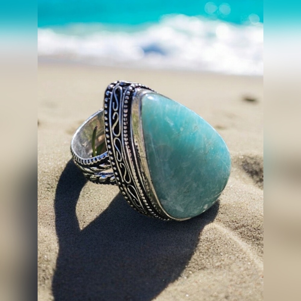 NWT Amazonite Gemstone Antique Design Ring ❤️ 💙